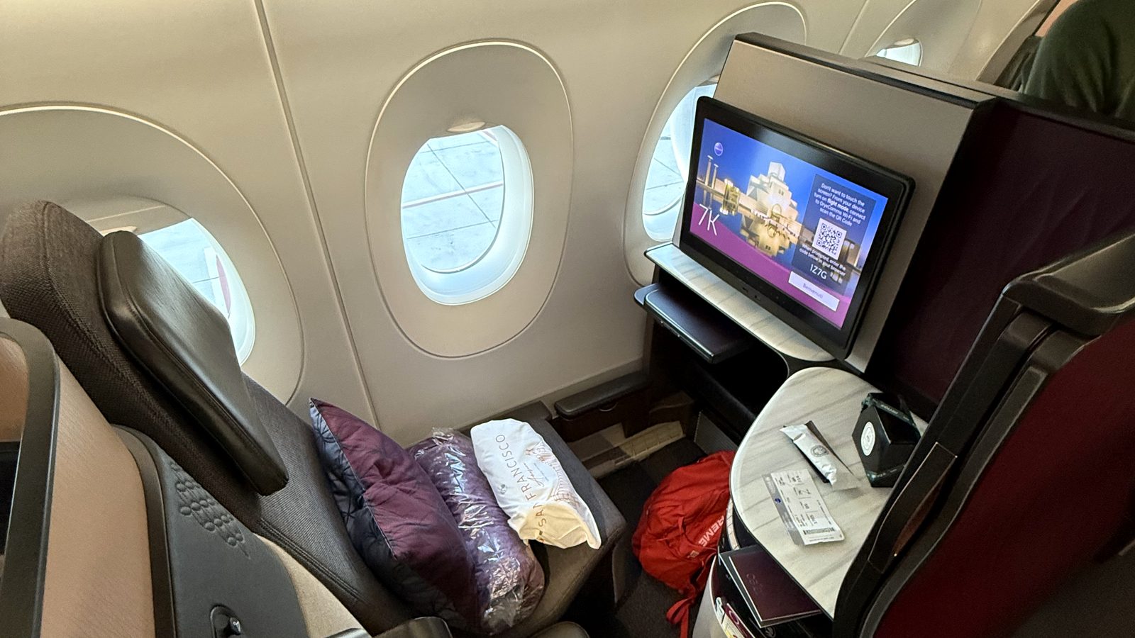 Qatar QSuites cabin, photographed by David
